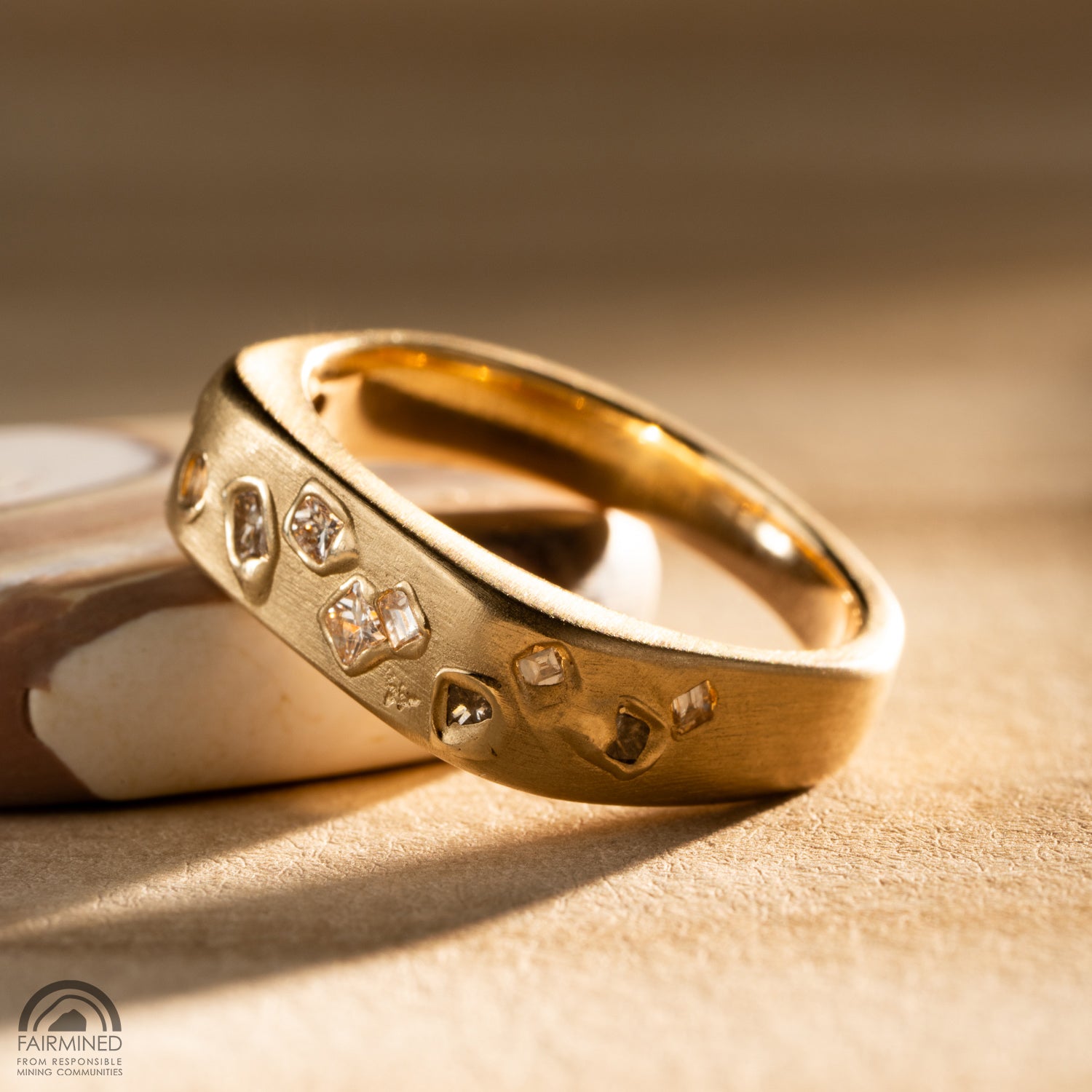 Golden Starlight Signet Ring in Fairmined 14 karat yellow gold and natural recycled princess cut diamonds in a signet profile