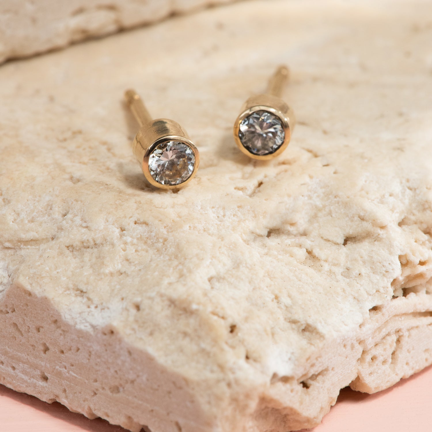 Diamond Bezel Studs in Yellow Gold - Malleable Jewellers