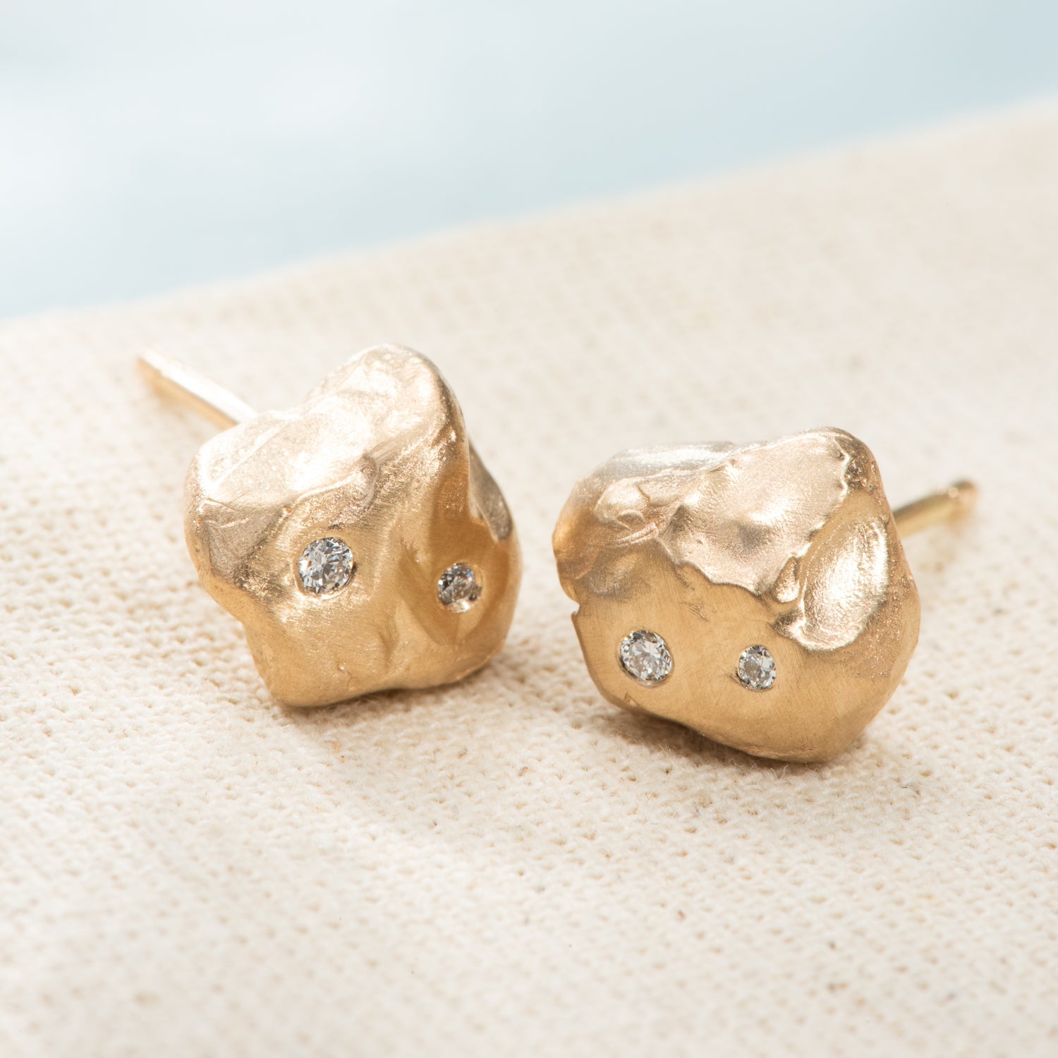 Diamond Nugget Studs in Yellow Gold - Malleable Jewellers