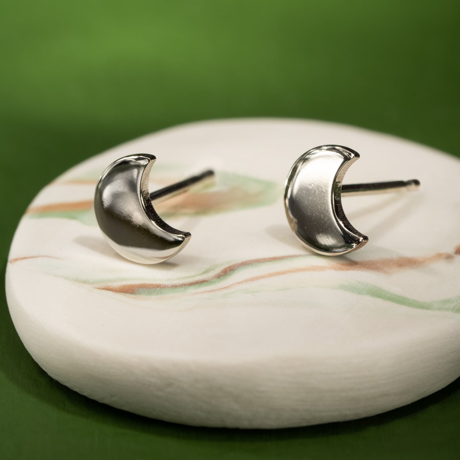 Half Moon Studs in White Gold - Malleable Jewellers