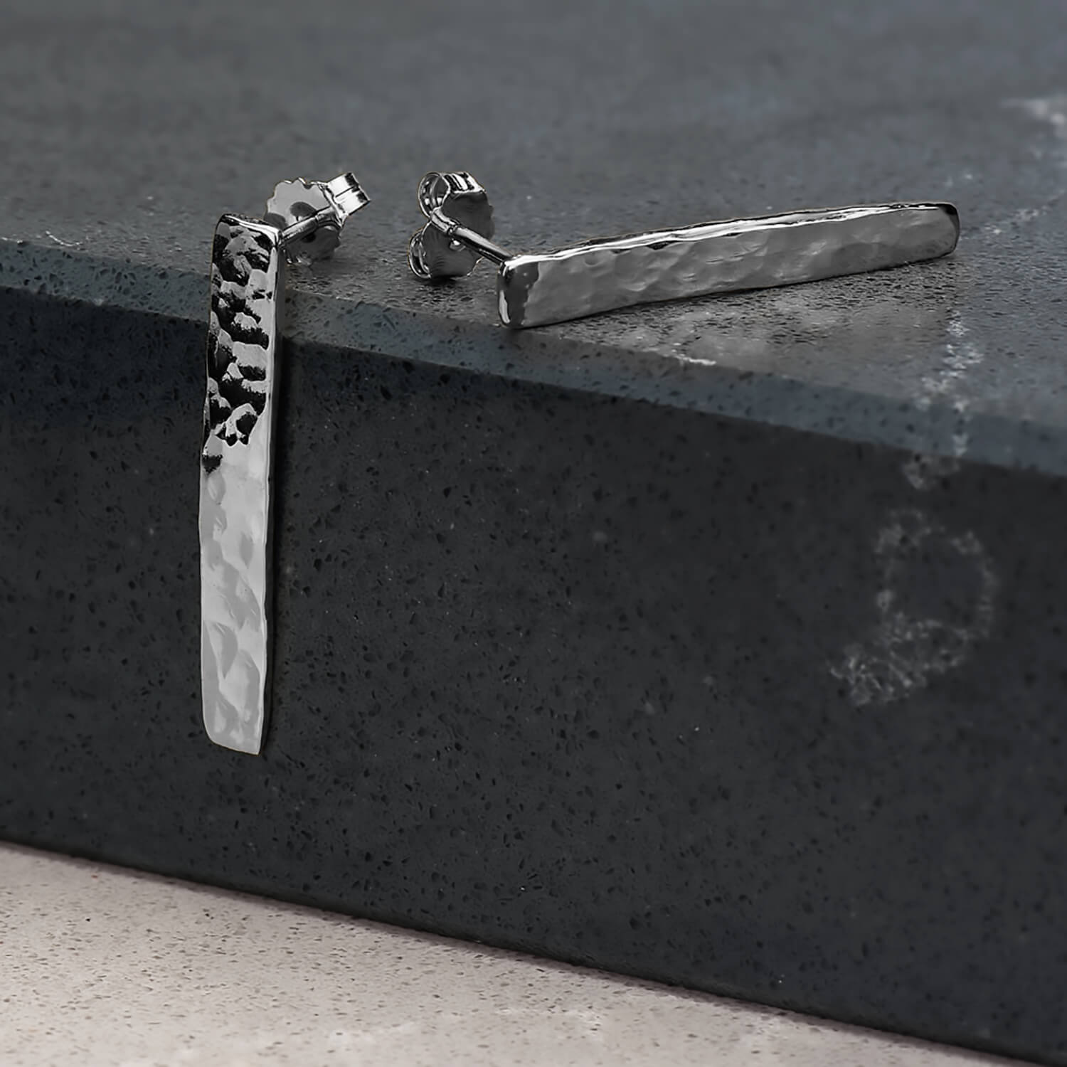 Hammer Finished Drop Earrings in White Gold - Malleable Jewellers