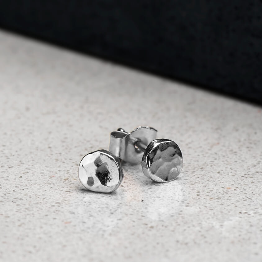 Hammer Finished Studs In White Gold - Malleable Jewellers