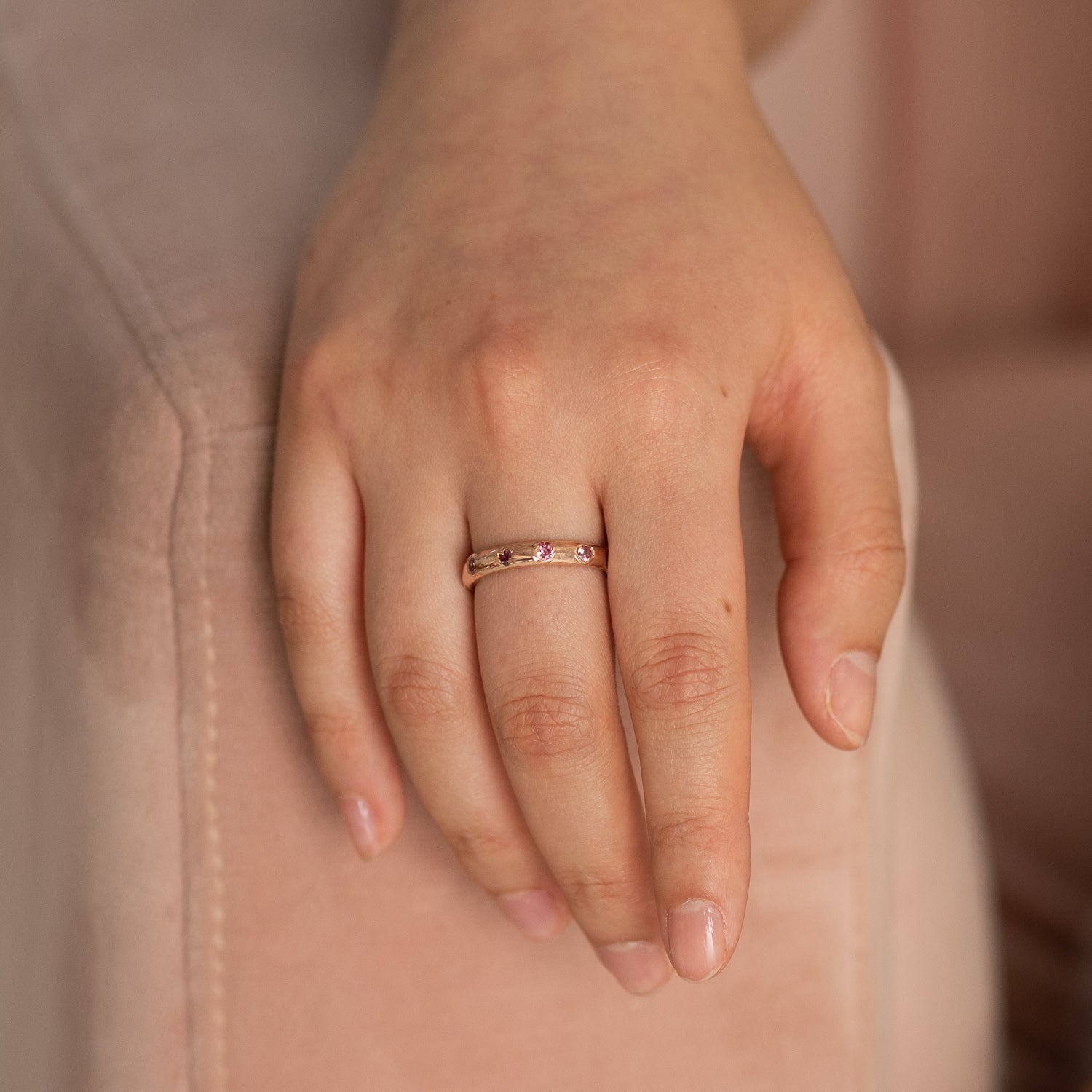 Padparadscha Kimberlite Eternity in Fairmined Eco Rose Gold - Malleable Jewellers